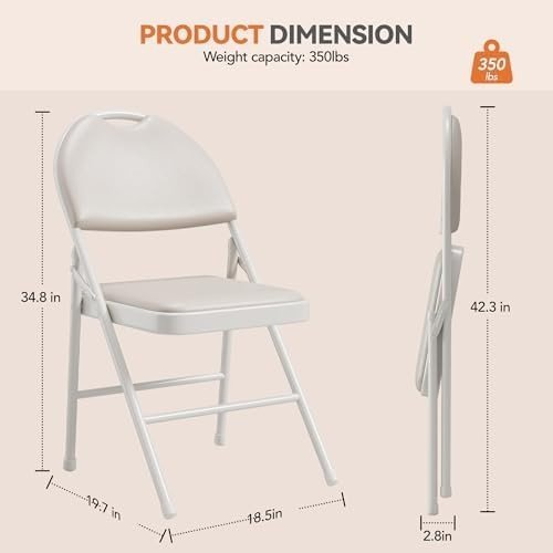4 - Pack Padded Folding Chairs Metal Frame Beige Indoor Outdoor 88cm H - Kwikley