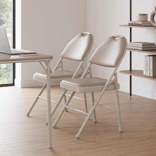 4 - Pack Padded Folding Chairs Metal Frame Beige Indoor Outdoor 88cm H - Kwikley