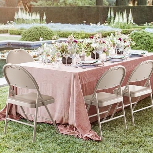 4 - Pack Padded Folding Chairs Metal Frame Beige Indoor Outdoor 88cm H - Kwikley