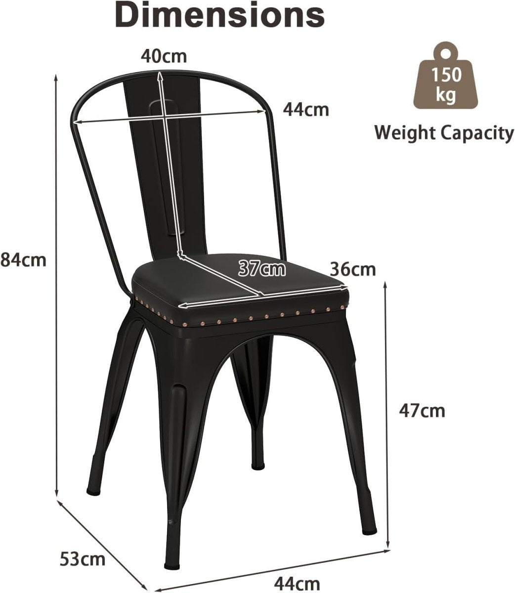 4 Pack PU Leather Stackable Dining Chairs Cushioned Metal Kitchen Seats - Kwikley