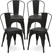 4 Pack PU Leather Stackable Dining Chairs Cushioned Metal Kitchen Seats - Kwikley