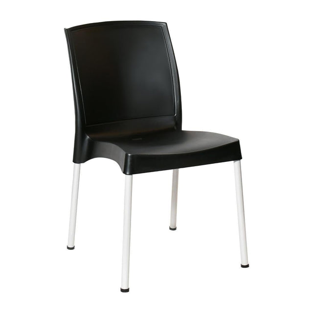 4 Pack Stackable Plastic Dining Chairs UV-Protected Side Chairs Black