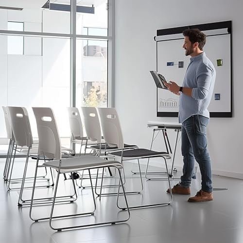 4 Pack Stacking Office Guest Chairs PU Leather Sled Base Reception Gray - Kwikley