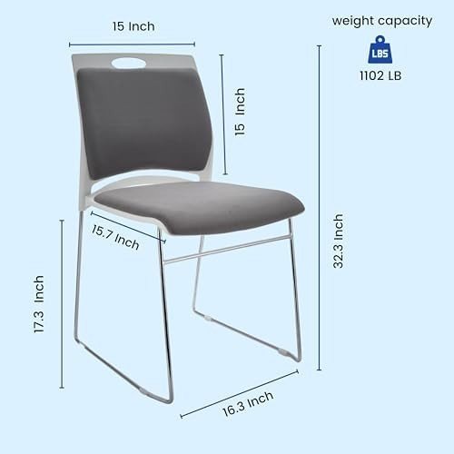 4 Pack Stacking Office Guest Chairs PU Leather Sled Base Reception Gray - Kwikley