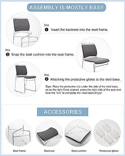 4 Pack Stacking Office Guest Chairs PU Leather Sled Base Reception Gray - Kwikley