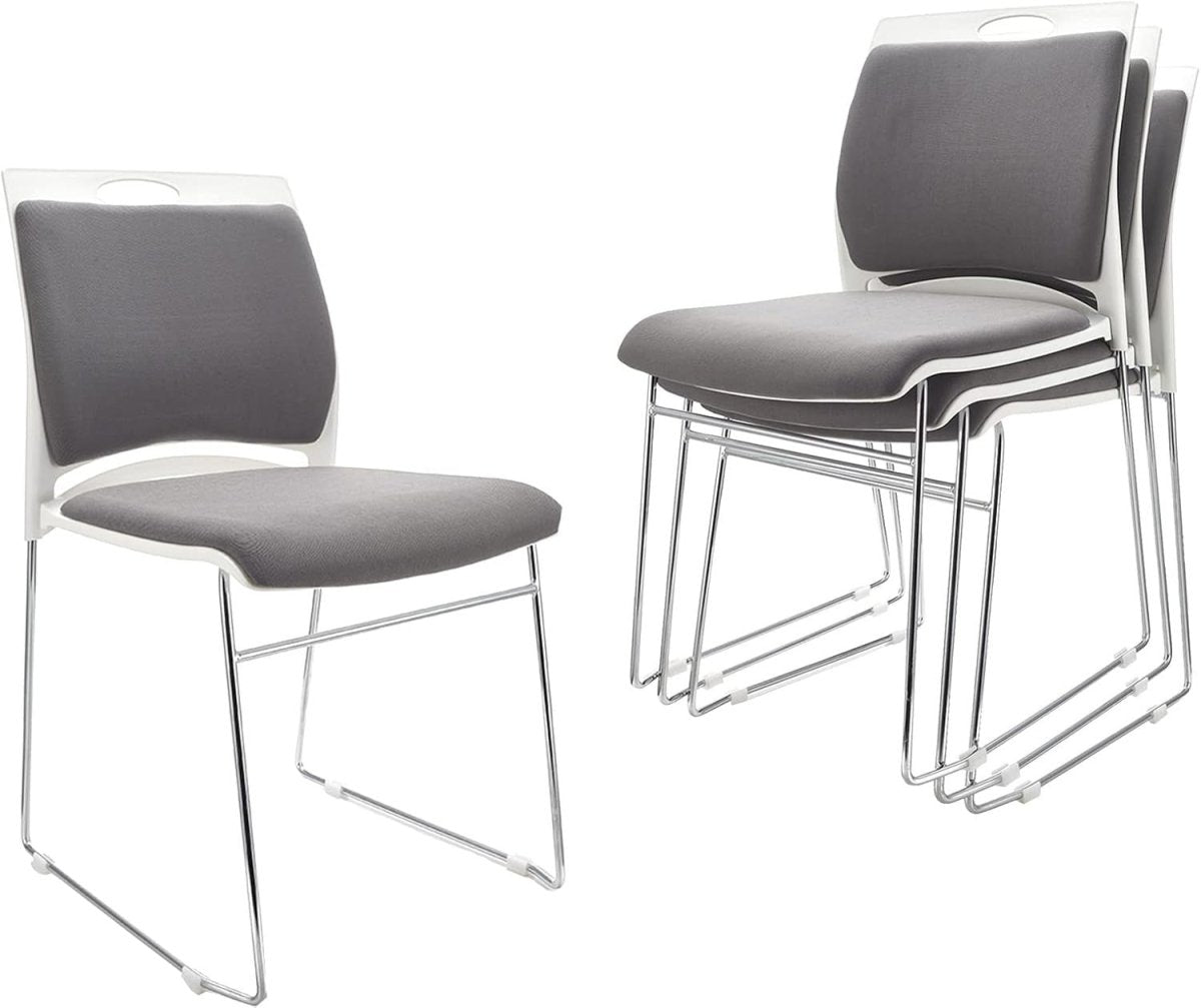 4 Pack Stacking Office Guest Chairs PU Leather Sled Base Reception Gray - Kwikley