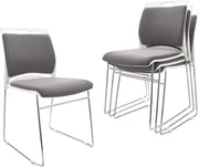 4 Pack Stacking Office Guest Chairs PU Leather Sled Base Reception Gray - Kwikley