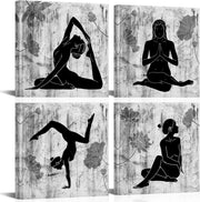 4 - Panel Black & White Yoga Wall Art Canvas Lotus Modern Zen - Kwikley