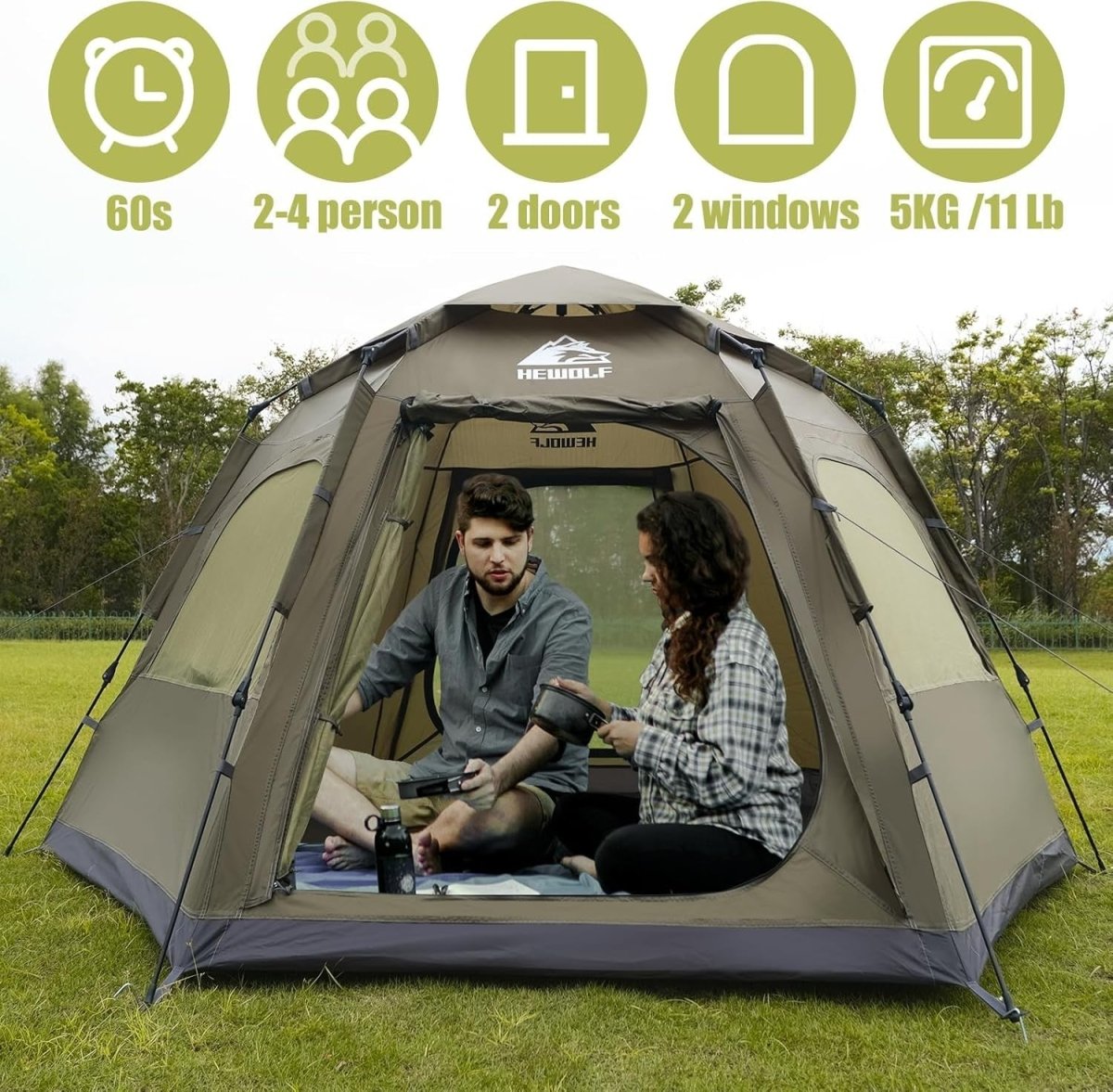 4 Person Instant Pop Up Camping Tent Waterproof Family Dome - Kwikley