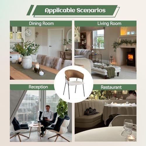 4 - Piece Linen Dining Chairs Set Armrest Metal Frame White Brown - Kwikley