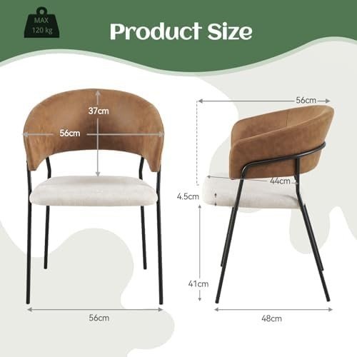 4 - Piece Linen Dining Chairs Set Armrest Metal Frame White Brown - Kwikley