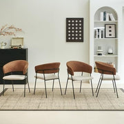 4 - Piece Linen Dining Chairs Set Armrest Metal Frame White Brown - Kwikley