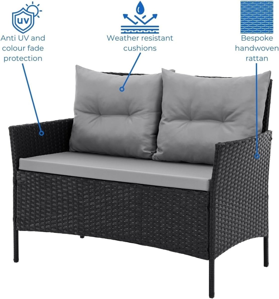 4 Seat Rattan Garden Dining Set Sofa Chairs Glass Table Patio Conservatory - Kwikley
