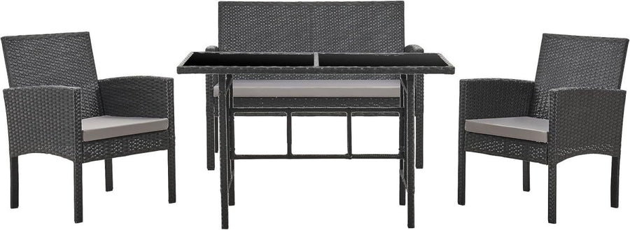 4 Seat Rattan Garden Dining Set Sofa Chairs Glass Table Patio Conservatory - Kwikley