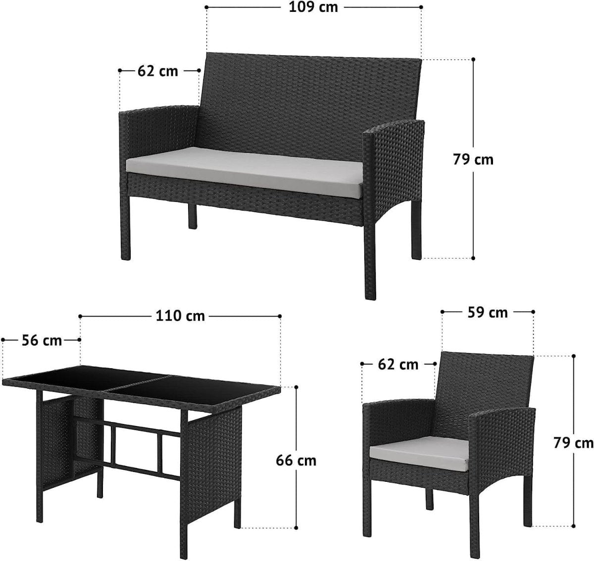 4 Seat Rattan Garden Dining Set Sofa Chairs Glass Table Patio Conservatory - Kwikley