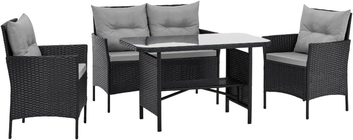 4 Seat Rattan Garden Dining Set Sofa Chairs Glass Table Patio Conservatory - Kwikley