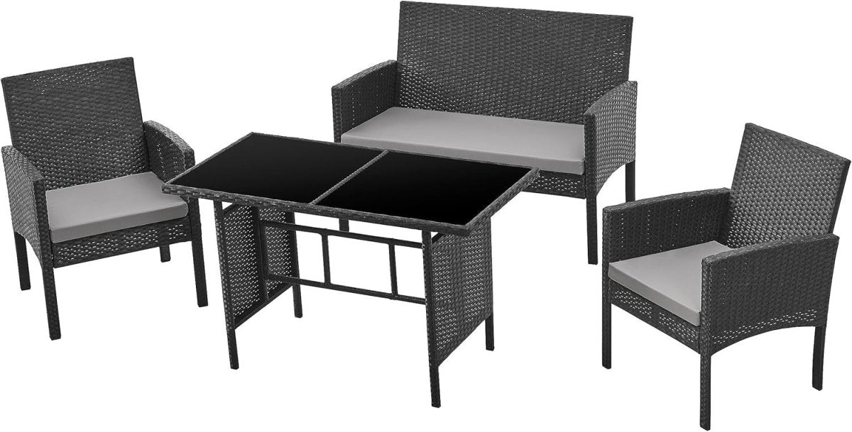4 Seat Rattan Garden Dining Set Sofa Chairs Glass Table Patio Conservatory - Kwikley