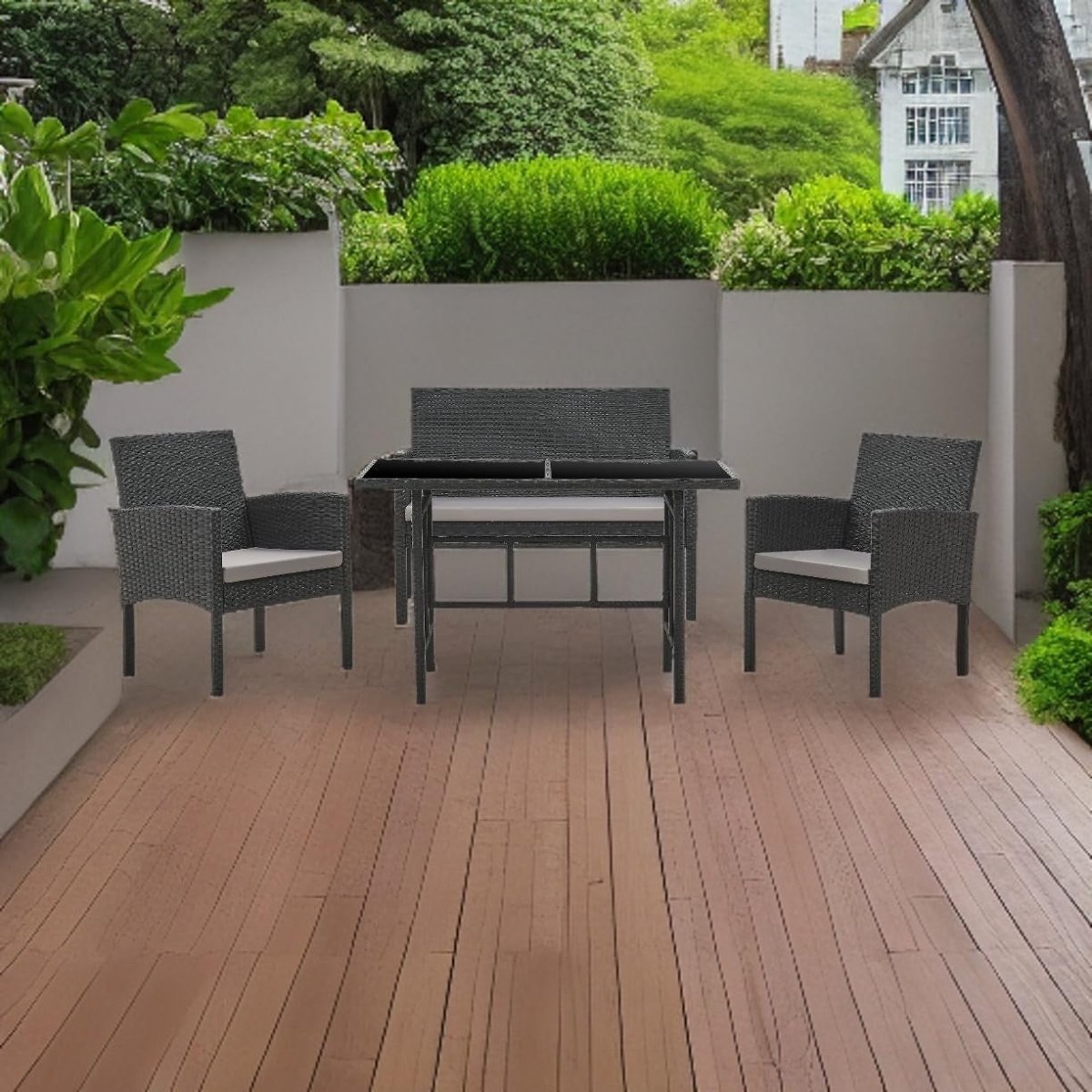 4 Seat Rattan Garden Dining Set Sofa Chairs Glass Table Patio Conservatory - Kwikley
