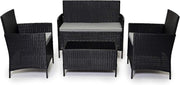 4 Seater Black Rattan Garden Furniture Set Sofa Chairs Glass Coffee Table - Kwikley