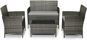 4 Seater Grey Rattan Garden Furniture Set Sofa Chairs Glass Coffee Table - Kwikley