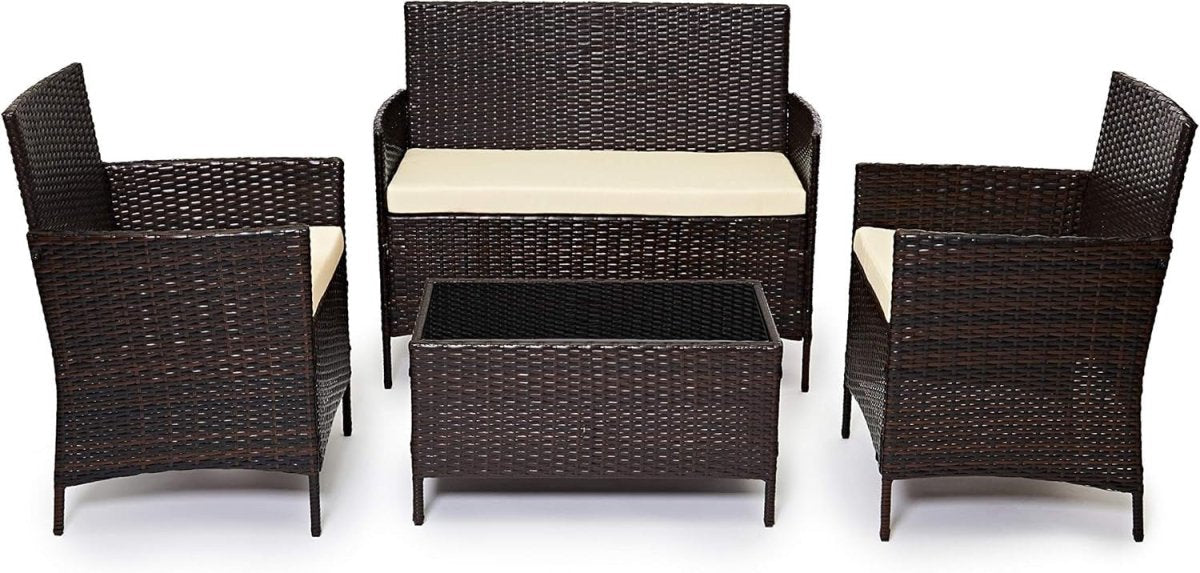 4 Seater Rattan Garden Furniture Set Sofa Chairs Glass Table Patio Brown - Kwikley