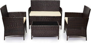 4 Seater Rattan Garden Furniture Set Sofa Chairs Glass Table Patio Brown - Kwikley