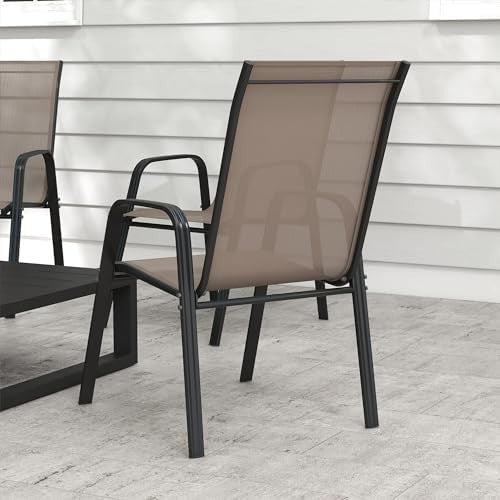 4 Stackable Garden Dining Chairs Mesh Fabric Outdoor Patio Chairs Grey - Kwikley