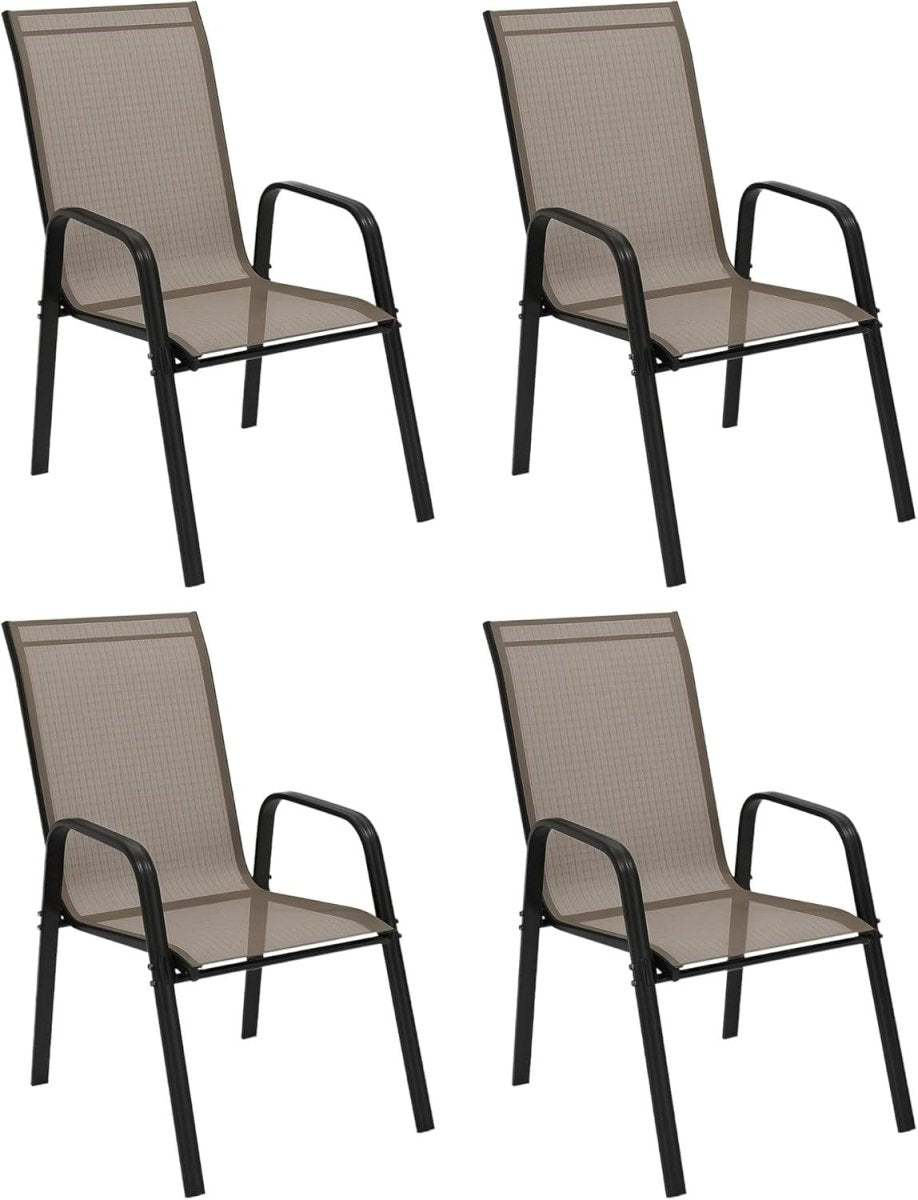 4 Stackable Garden Dining Chairs Mesh Fabric Outdoor Patio Chairs Grey - Kwikley