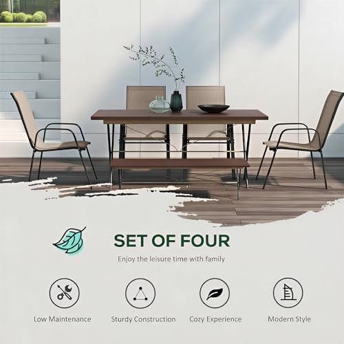 4 Stackable Garden Dining Chairs Mesh Fabric Outdoor Patio Chairs Grey - Kwikley