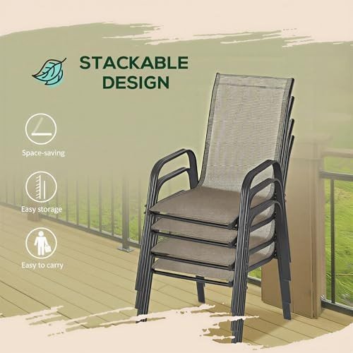 4 Stackable Garden Dining Chairs Mesh Fabric Outdoor Patio Chairs Grey - Kwikley