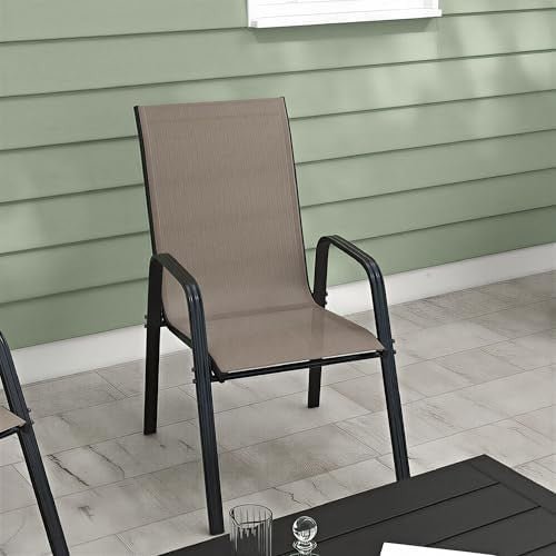 4 Stackable Garden Dining Chairs Mesh Fabric Outdoor Patio Chairs Grey - Kwikley