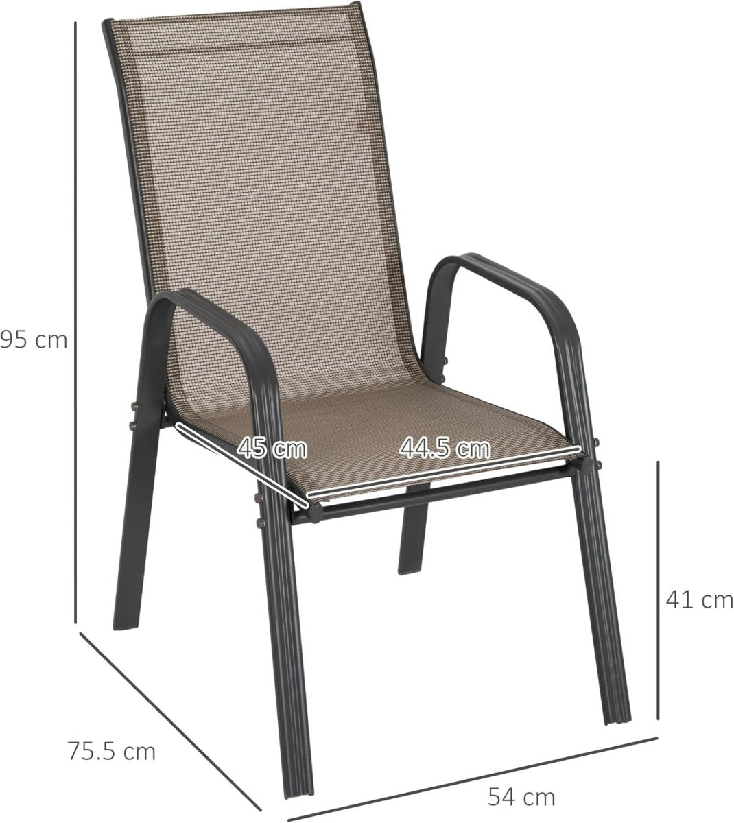 4 Stackable Garden Dining Chairs Mesh Fabric Outdoor Patio Chairs Grey - Kwikley