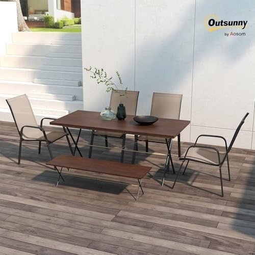 4 Stackable Garden Dining Chairs Mesh Fabric Outdoor Patio Chairs Grey - Kwikley