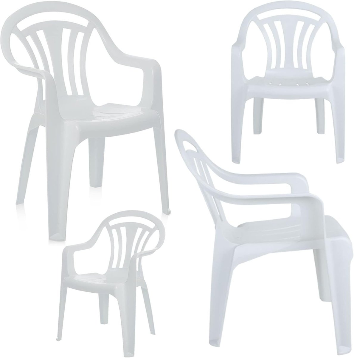 4 Stackable Plastic Garden Chairs Outdoor Patio Party Picnic White - Kwikley