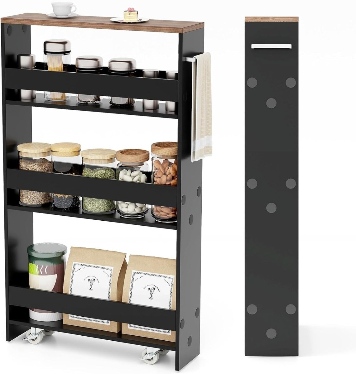 4 Tier Slim Storage Trolley Rolling Kitchen Cart Narrow Shelf Organizer - Kwikley