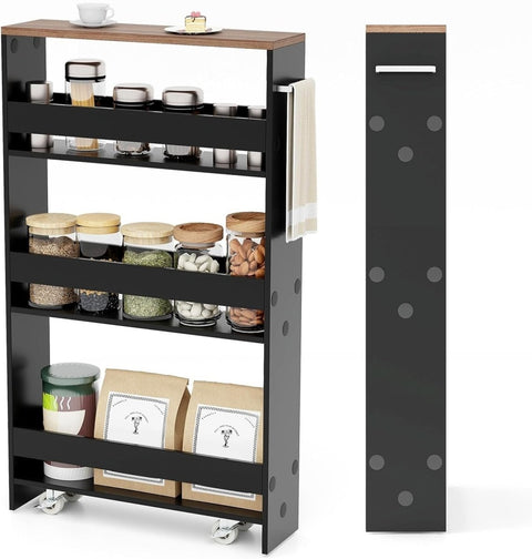 4 Tier Slim Storage Trolley Rolling Kitchen Cart Narrow Shelf Organizer
