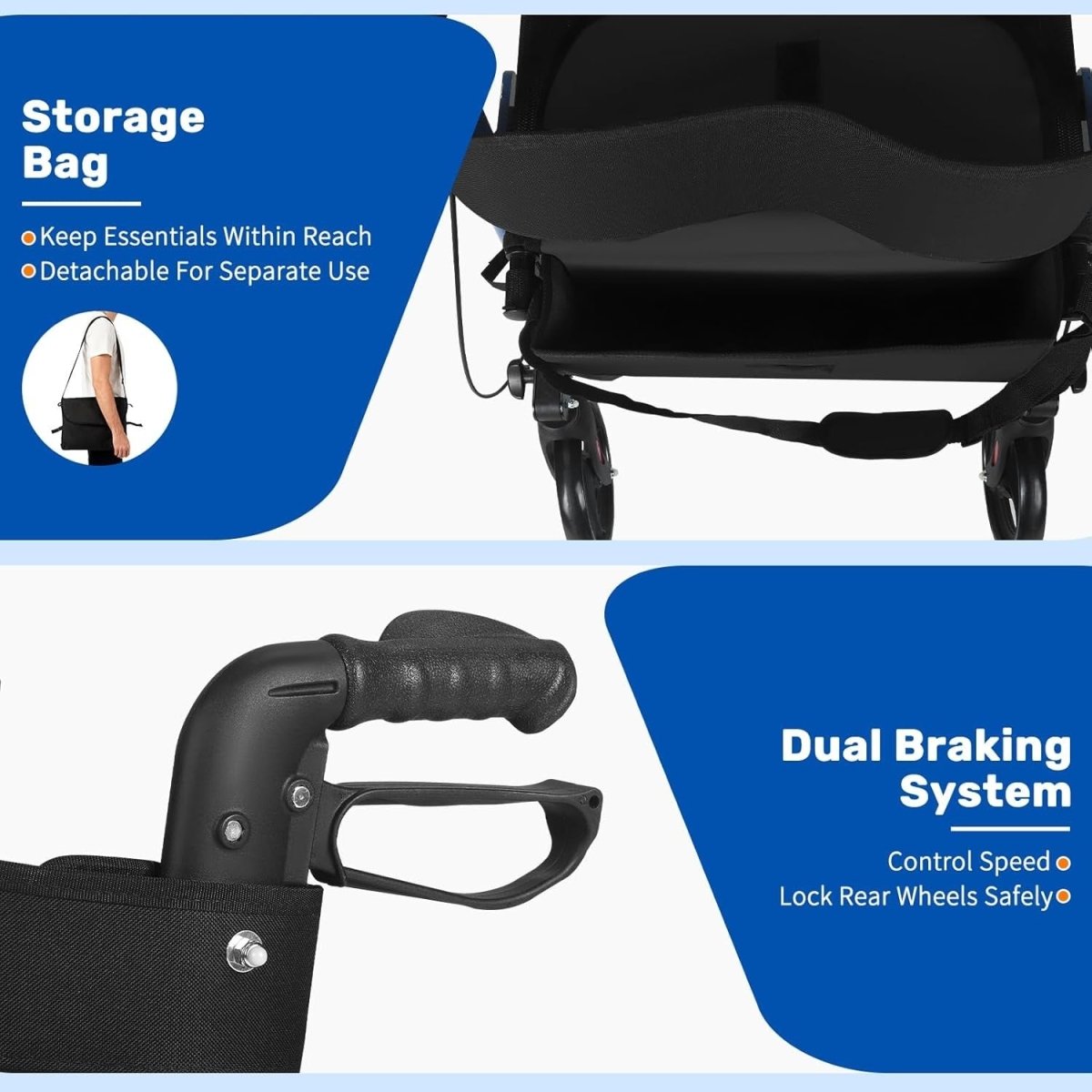 4 Wheel Rollator Walker with Seat Folding Lightweight Adjustable Brakes - Kwikley