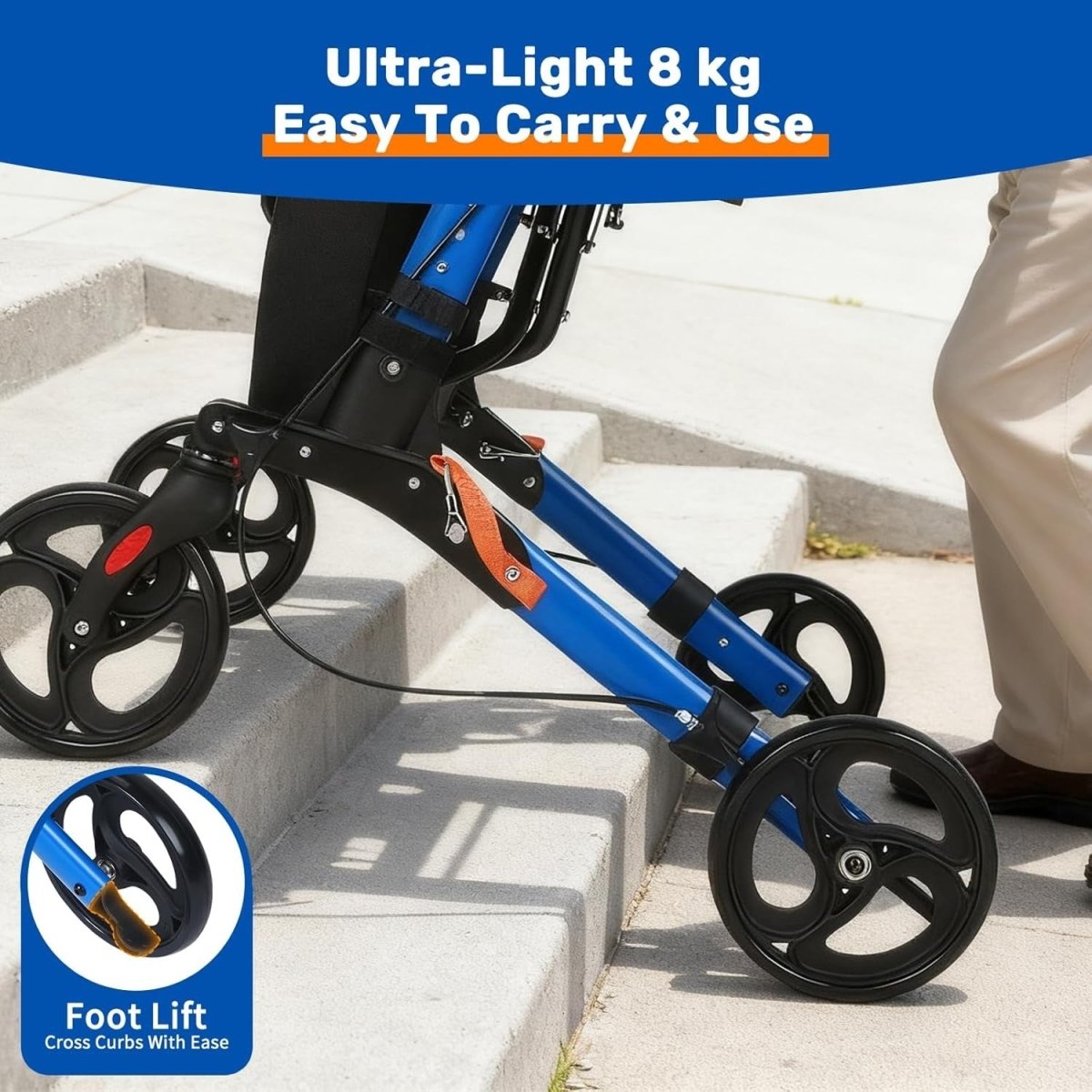 4 Wheel Rollator Walker with Seat Folding Lightweight Adjustable Brakes - Kwikley