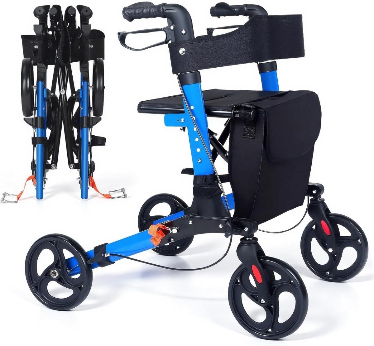 4 Wheel Rollator Walker with Seat Folding Lightweight Adjustable Brakes - Kwikley