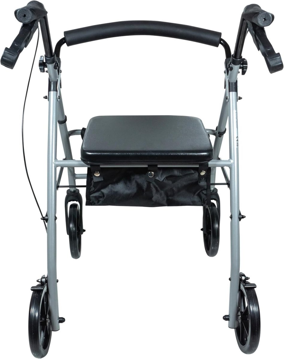 4 Wheel Rollator Walker with Seat Folding Lightweight Indoor Outdoor Brakes - Kwikley