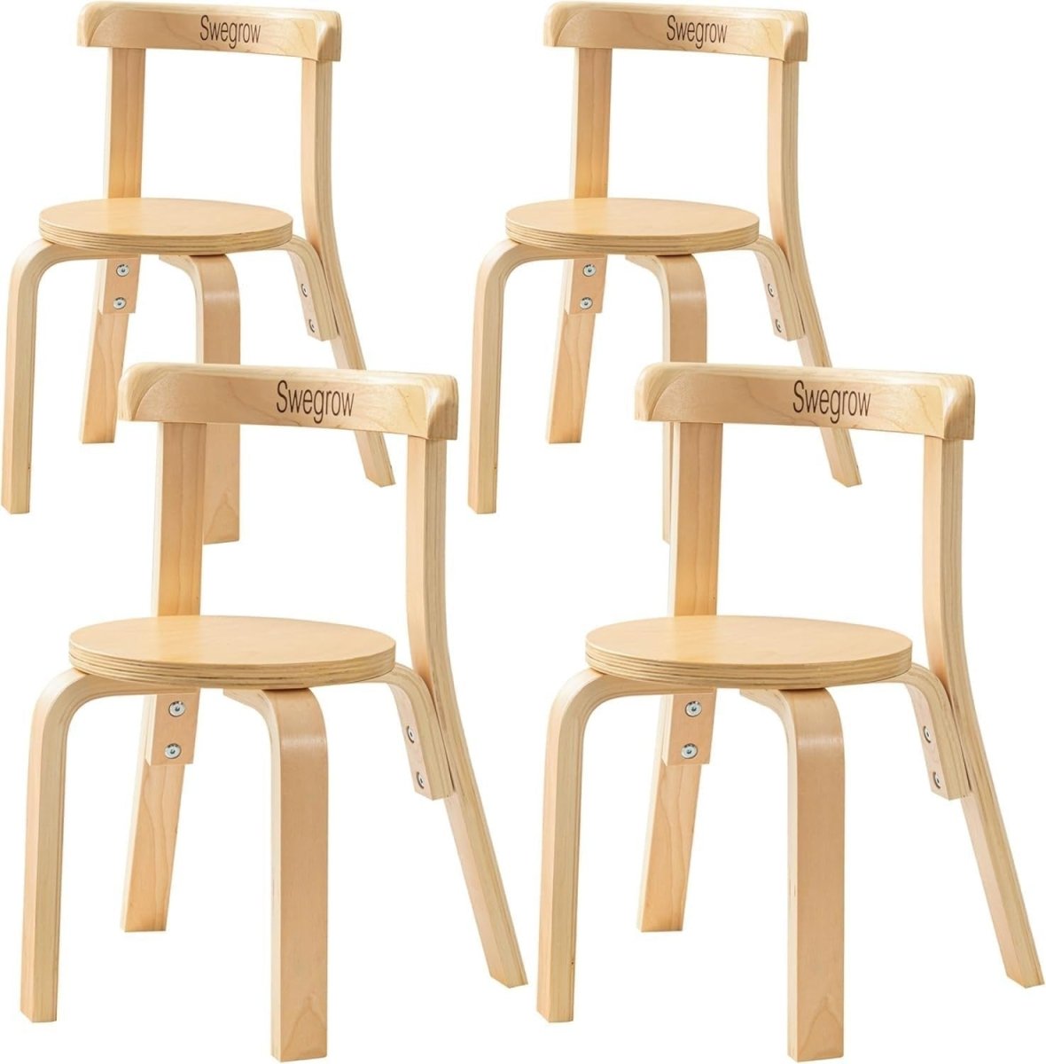 4 Wooden Kids Chairs Stackable Toddler Chairs Playroom Table Seats Natural - Kwikley