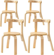 4 Wooden Kids Chairs Stackable Toddler Chairs Playroom Table Seats Natural - Kwikley