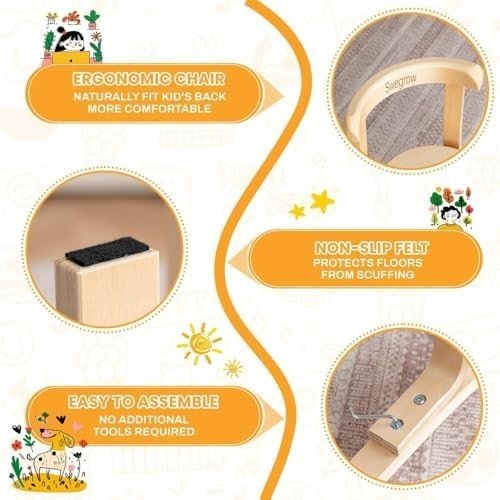 4 Wooden Kids Chairs Stackable Toddler Chairs Playroom Table Seats Natural - Kwikley
