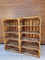4 x Burnt Effect Wooden Crates with 4 - Tier Shelves 40x30x75cm Rustic - Kwikley