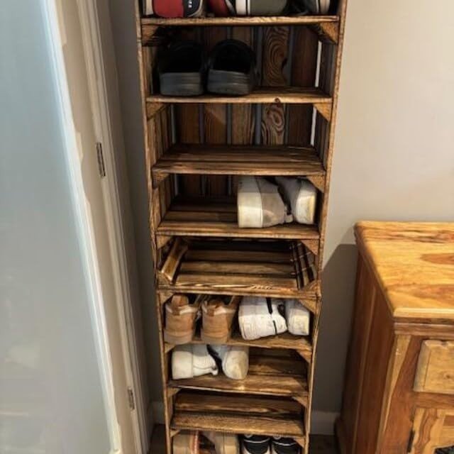4 x Burnt Effect Wooden Crates with 4 - Tier Shelves 40x30x75cm Rustic - Kwikley