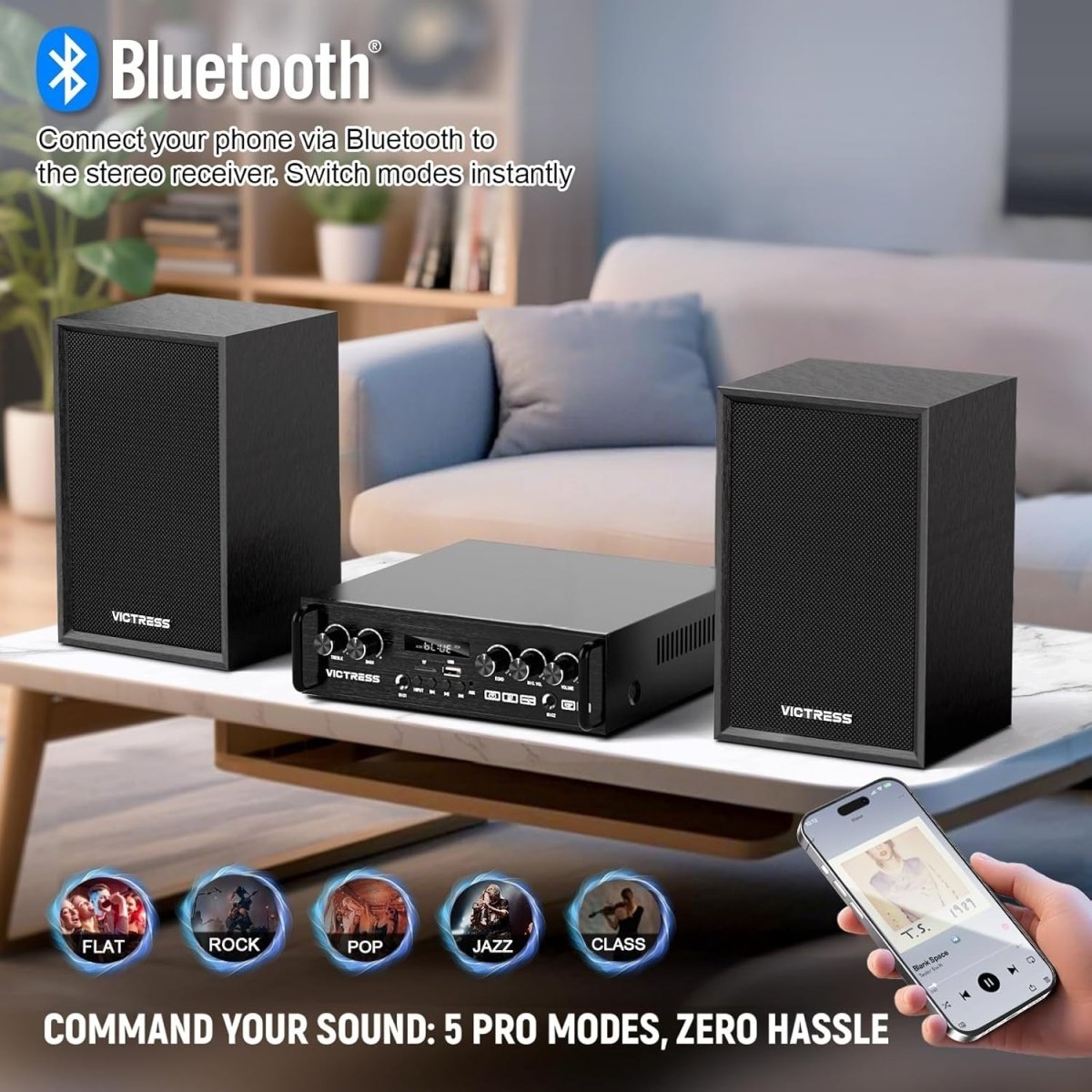 400W Bluetooth Home Audio Amplifier System w/ 2 Wireless Mics – Black - Kwikley