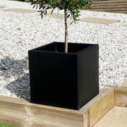 40cm Cube Planter Black Metal Outdoor Garden Pot Drainage - Kwikley