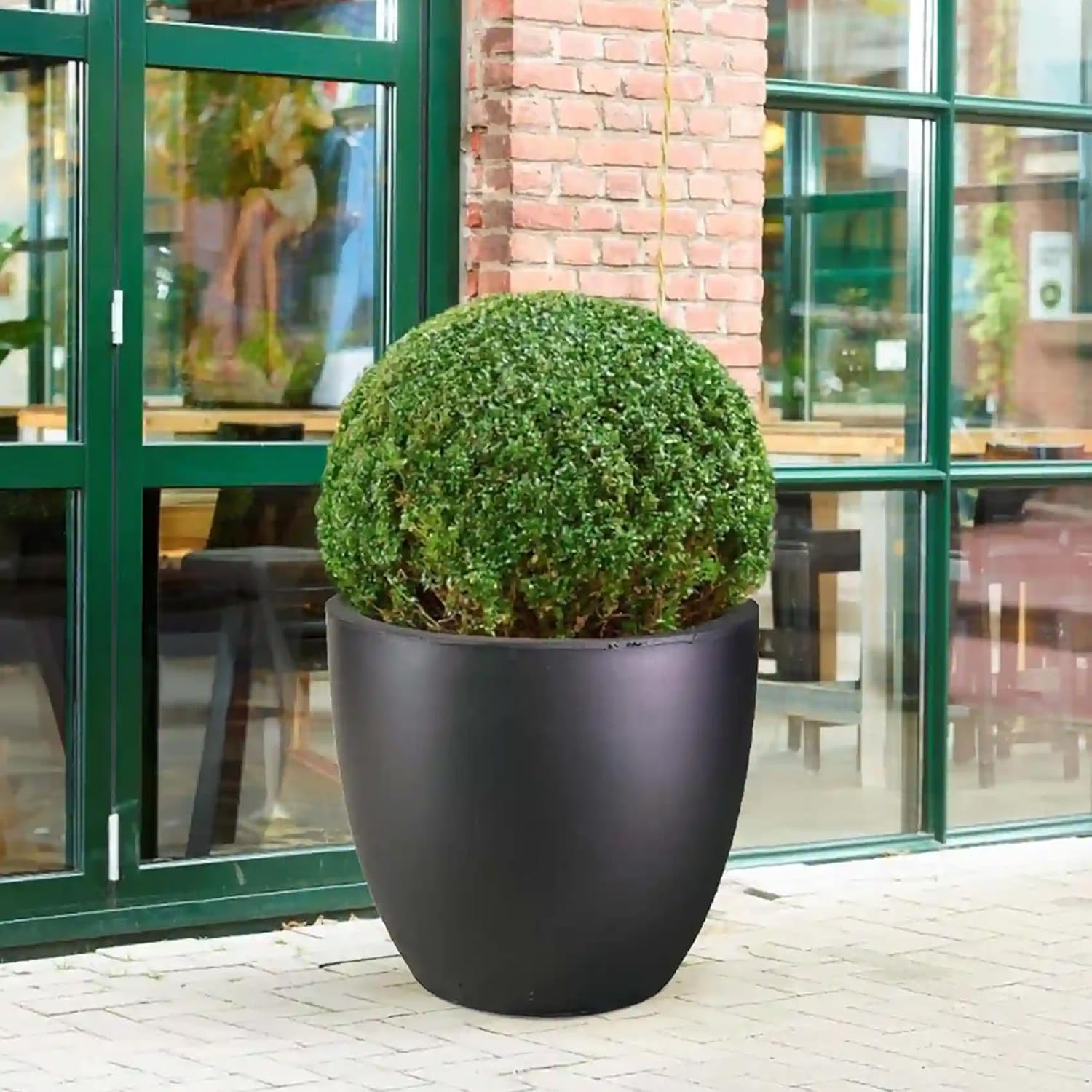 40cm Egg Planter Black Stone Effect Plant Pot 45L Garden - Kwikley