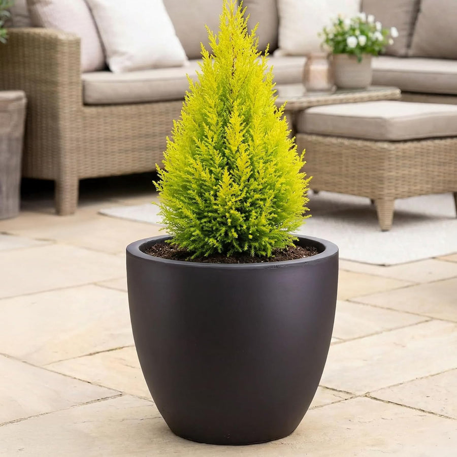 40cm Egg Planter Black Stone Effect Plant Pot 45L Garden - Kwikley
