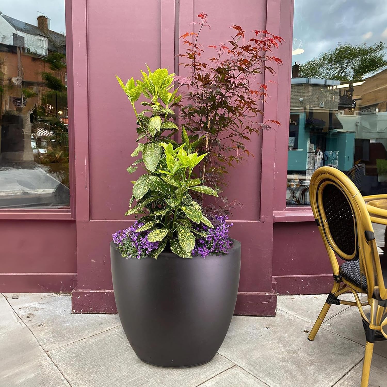 40cm Egg Planter Black Stone Effect Plant Pot 45L Garden - Kwikley